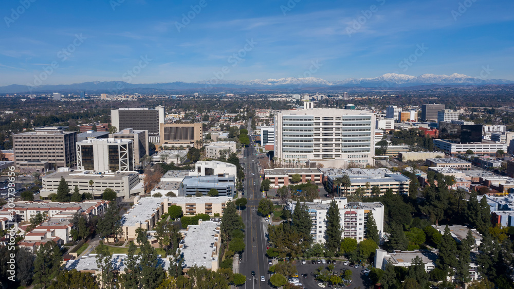 Downtown Santa Ana historic buildings and modern skyline